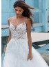Beaded Scoop Neck Ivory Lace Tulle Boho Beach Wedding Dress